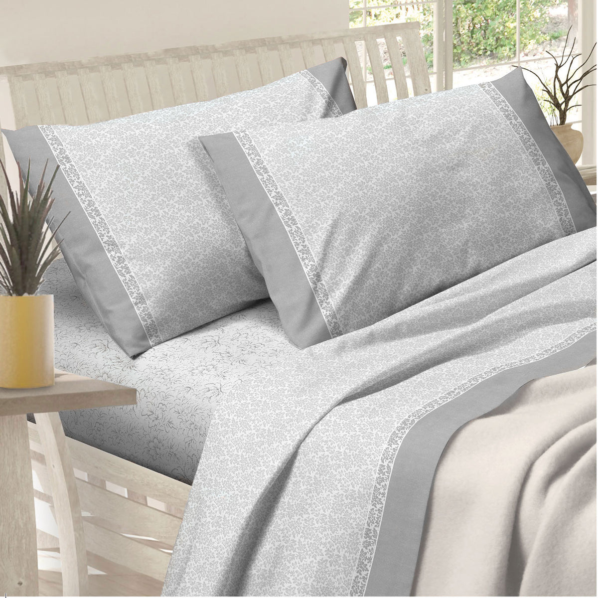 Completo Lenzuola matrimoniale 2 piazze cotone Preziosa alba 33 grigio