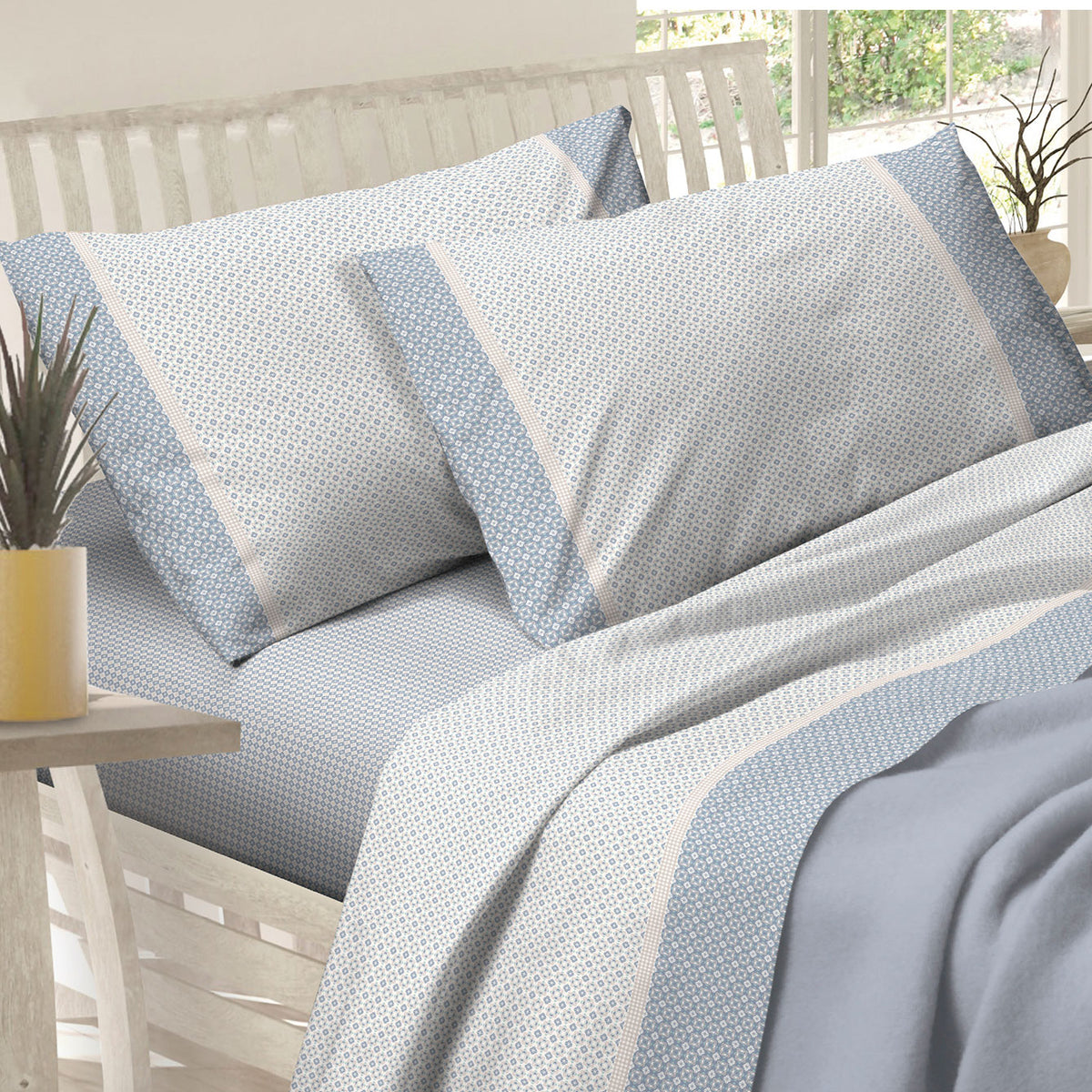 Completo Lenzuola matrimoniale 2 piazze cotone Preziosa alba 42 azzurro