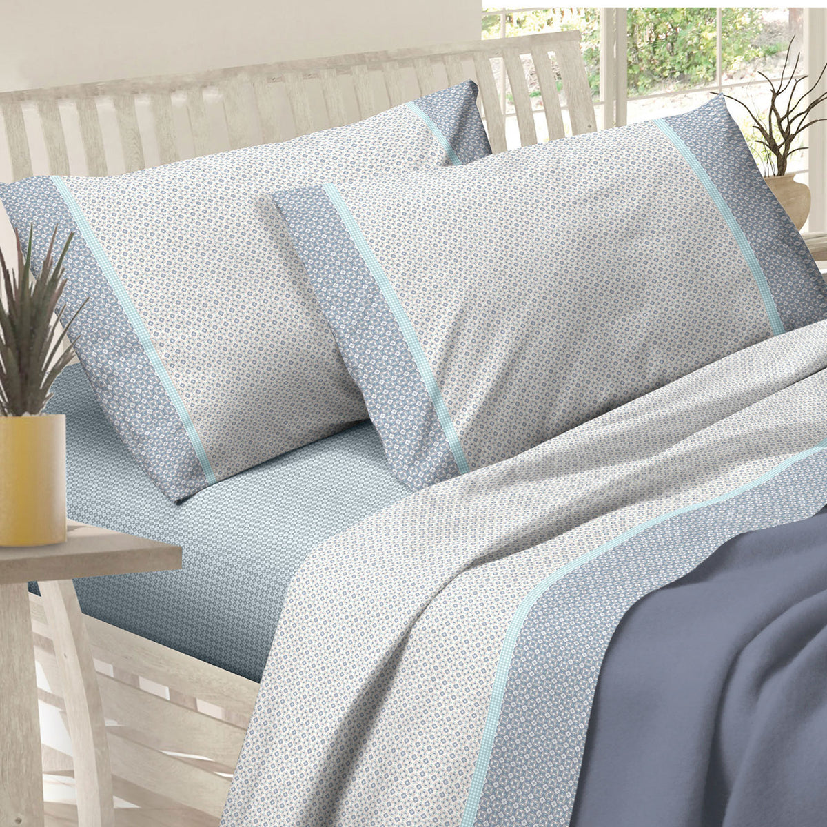 Completo Lenzuola letto matrimoniale 2 piazze cotone Preziosa alba 42 cielo