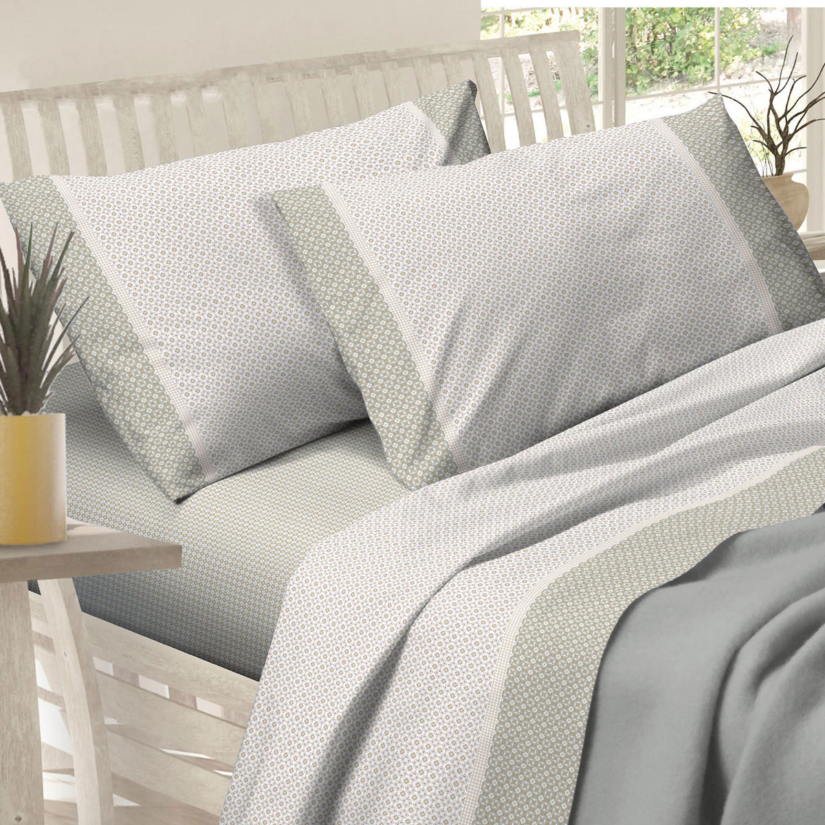 Completo Lenzuola letto matrimoniale 2 piazze cotone Preziosa alba 42 tortora