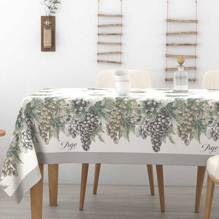 Tovaglia in cotone uva e foglie Alba Flora Irge bordo grigio