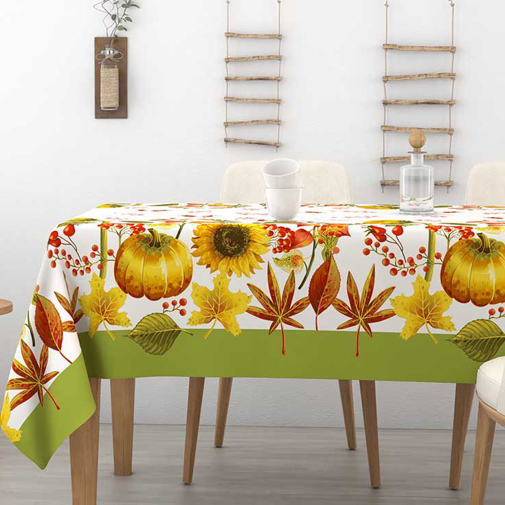 Tovaglia in cotone zucca girasoli foglie Alba Girasole Irge verde