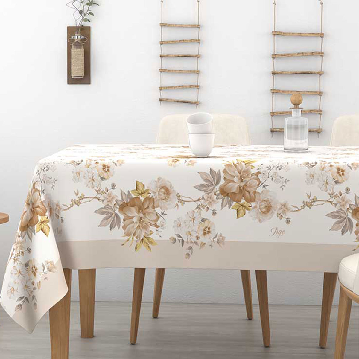 Tovaglia 100% cotone fiori Alba Camelia Irge beige sabbia