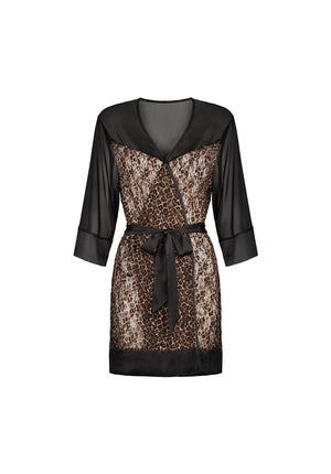Vestaglietta sexy kimono nero trasparente leopardato Obsessive Allunes