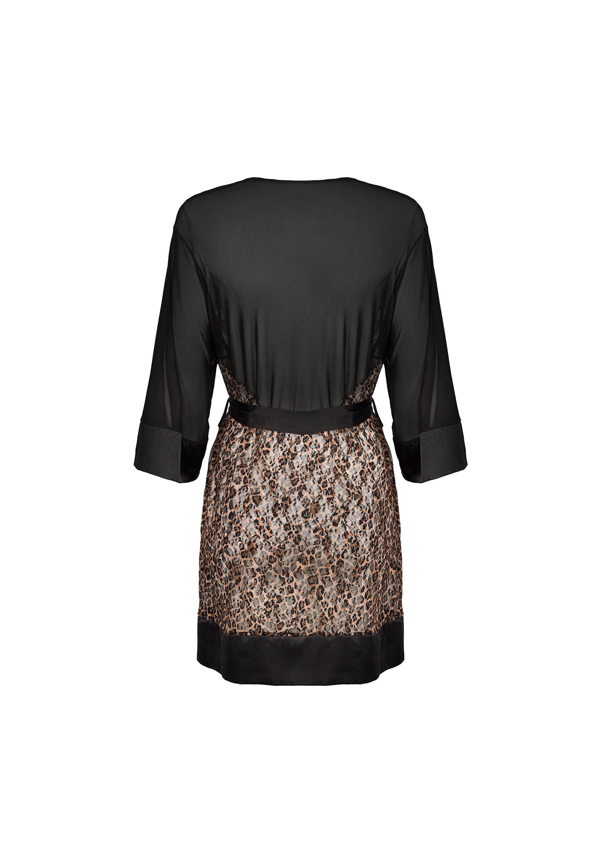 Vestaglietta sexy kimono nero trasparente leopardato Obsessive Allunes