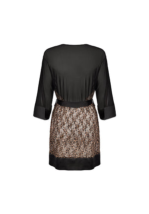 Vestaglietta sexy kimono nero trasparente leopardato Obsessive Allunes