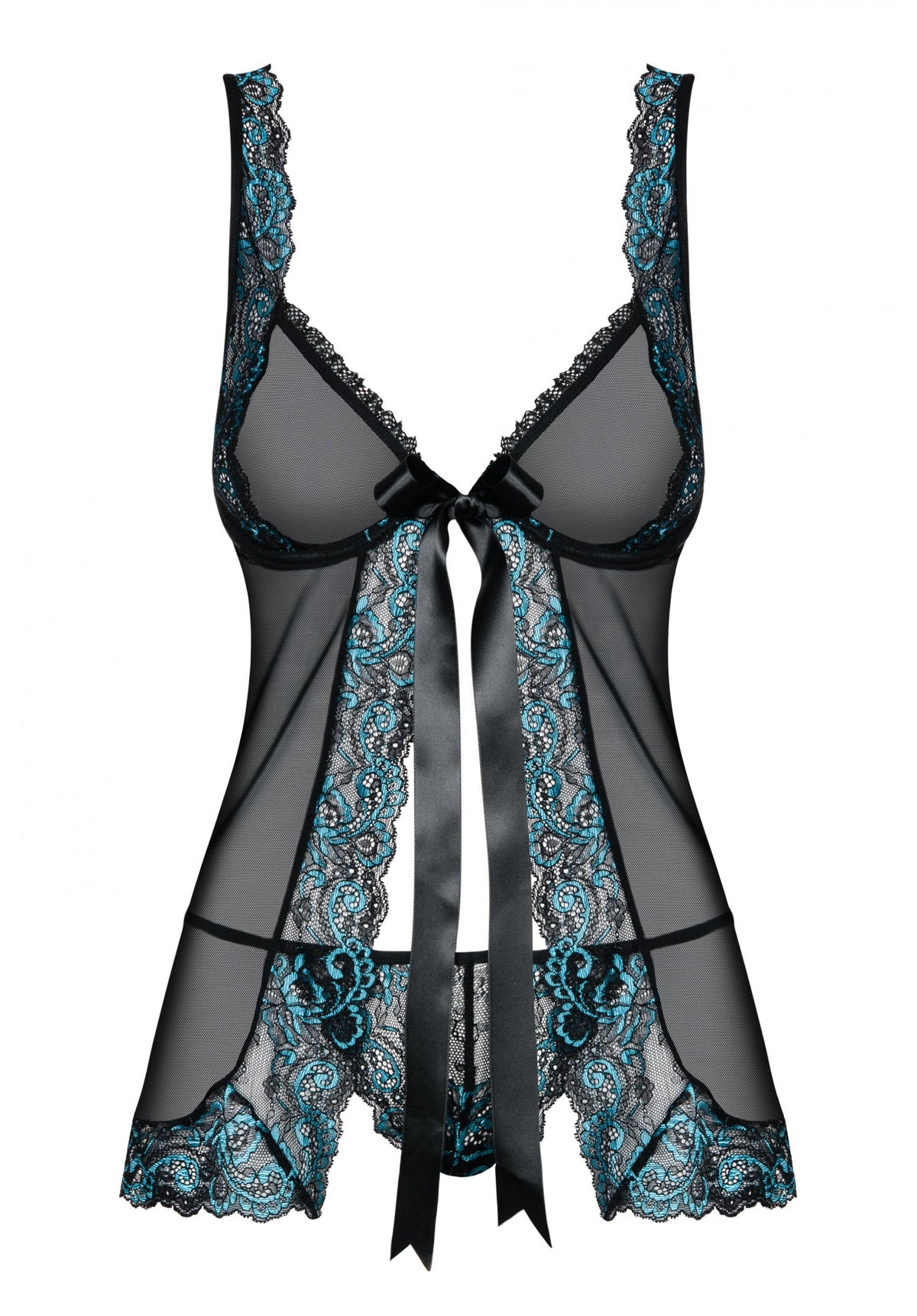 Sexy babydoll + perizoma Obsessive amanta nero celeste