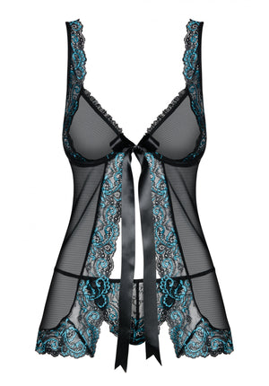 Sexy babydoll + perizoma Obsessive amanta nero celeste