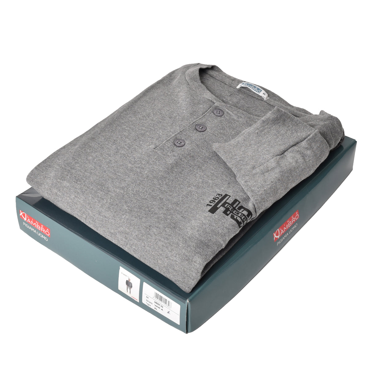 Pigiama uomo caldo cotone grigio Ambro 8001 