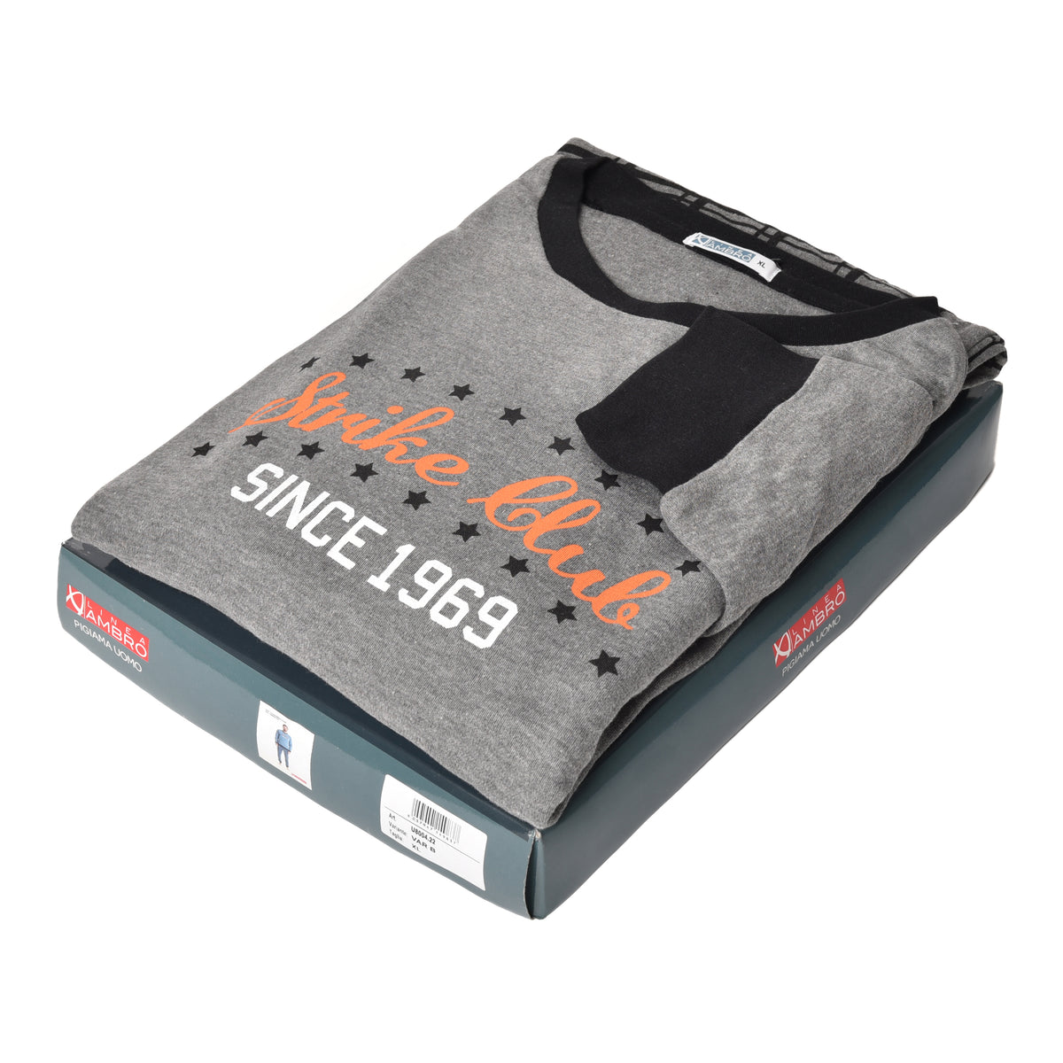 Pigiama uomo caldo cotone nero grigio a quadri Ambro 8004