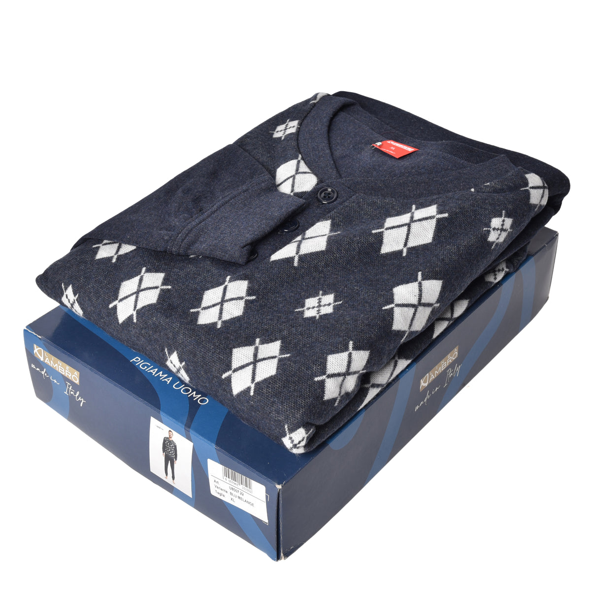Pigiama uomo punto milano con polsini Ambro 8507 blu melange