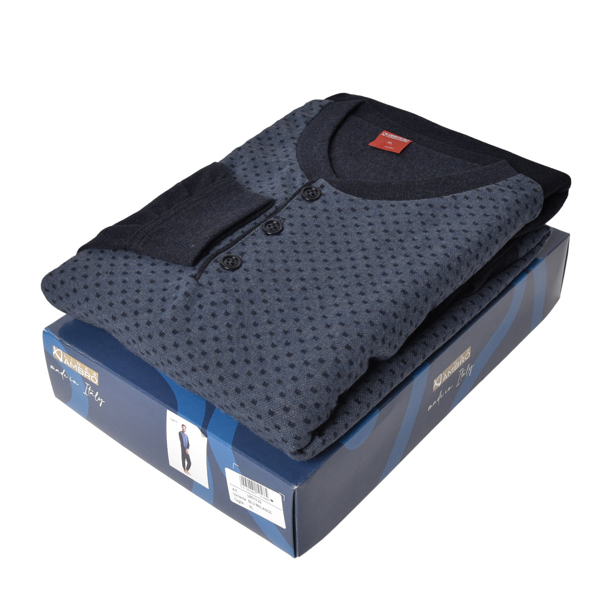 Pigiama uomo caldo punto milano bluette Ambro 8513 con polsini