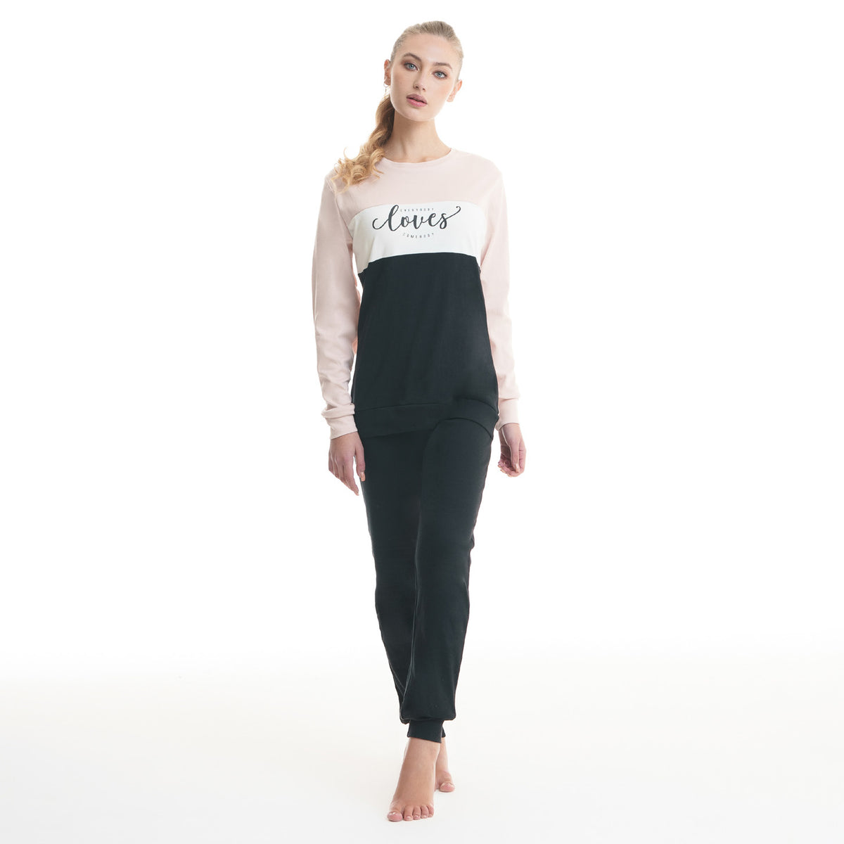 Pigiama donna caldo cotone Ambro D6020.22 var A rosa nero