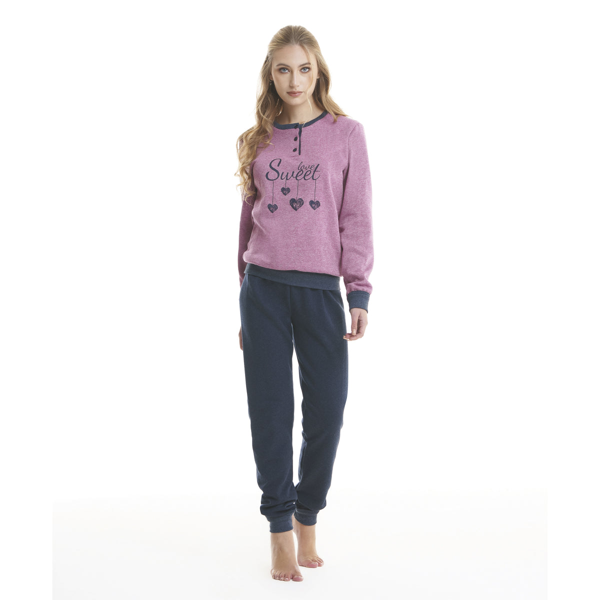 Pigiama donna caldo felpato serafino rosa blu 6502.22