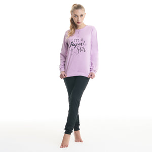 Pigiama donna caldo cotone rosa nero con scritta Ambro D6013.22 var b