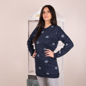 Maxi maglia leggings Ambro 611.21 donna blu stelle caldo cotone