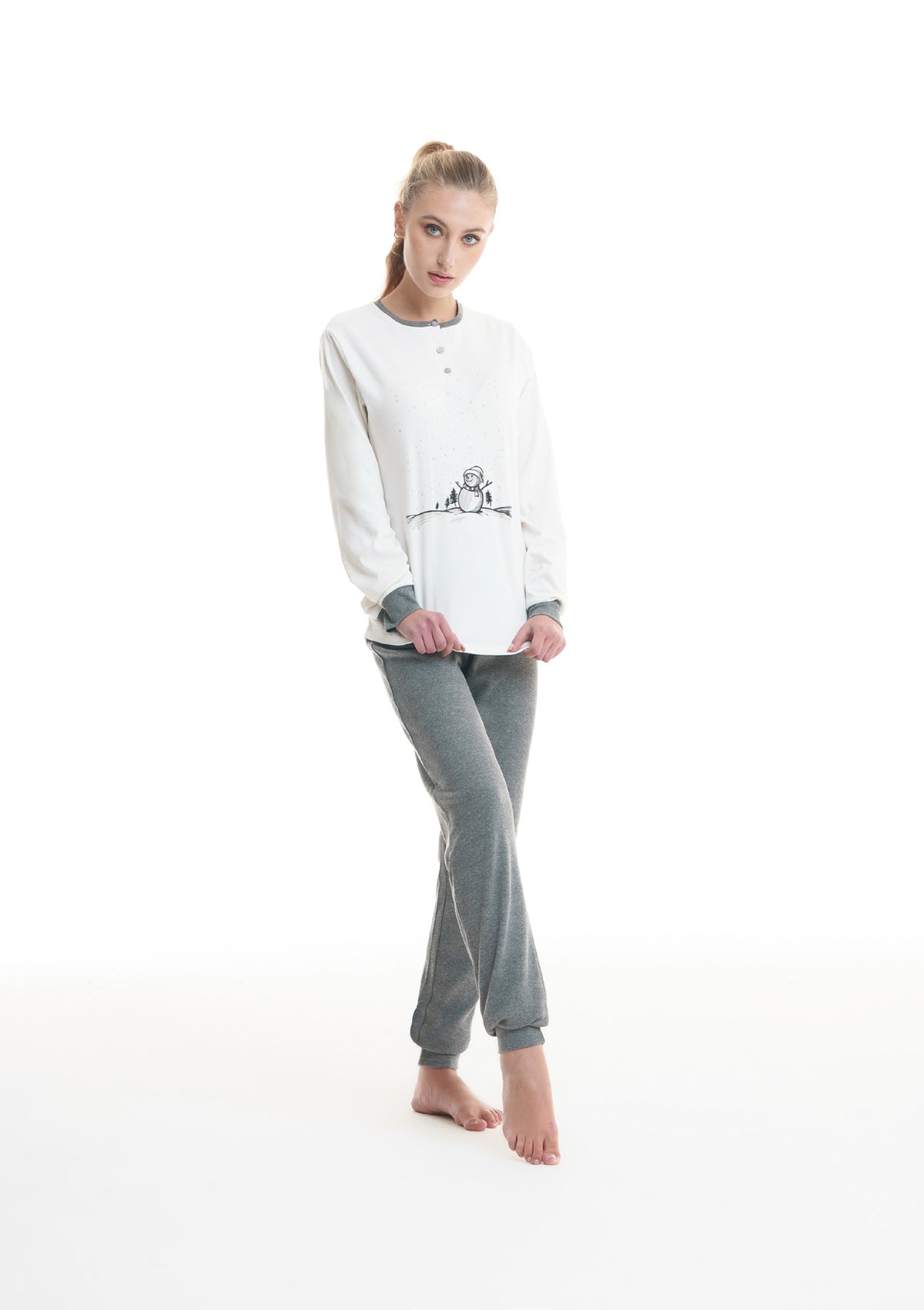 Pigiama donna Ambro caldo cotone D6009.22 bianco 