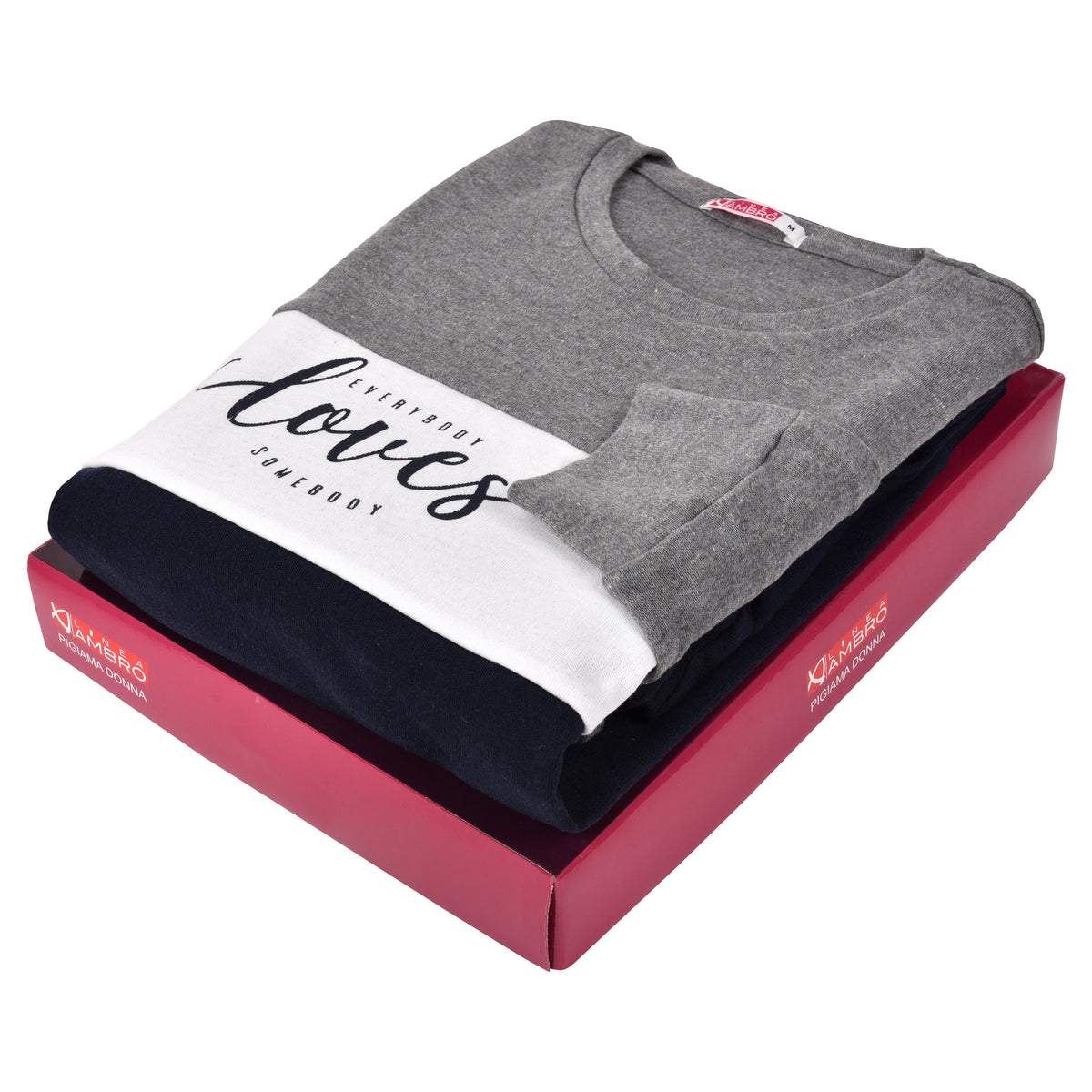 Pigiama donna caldo cotone Ambro D6020.22 var B grigio blu
