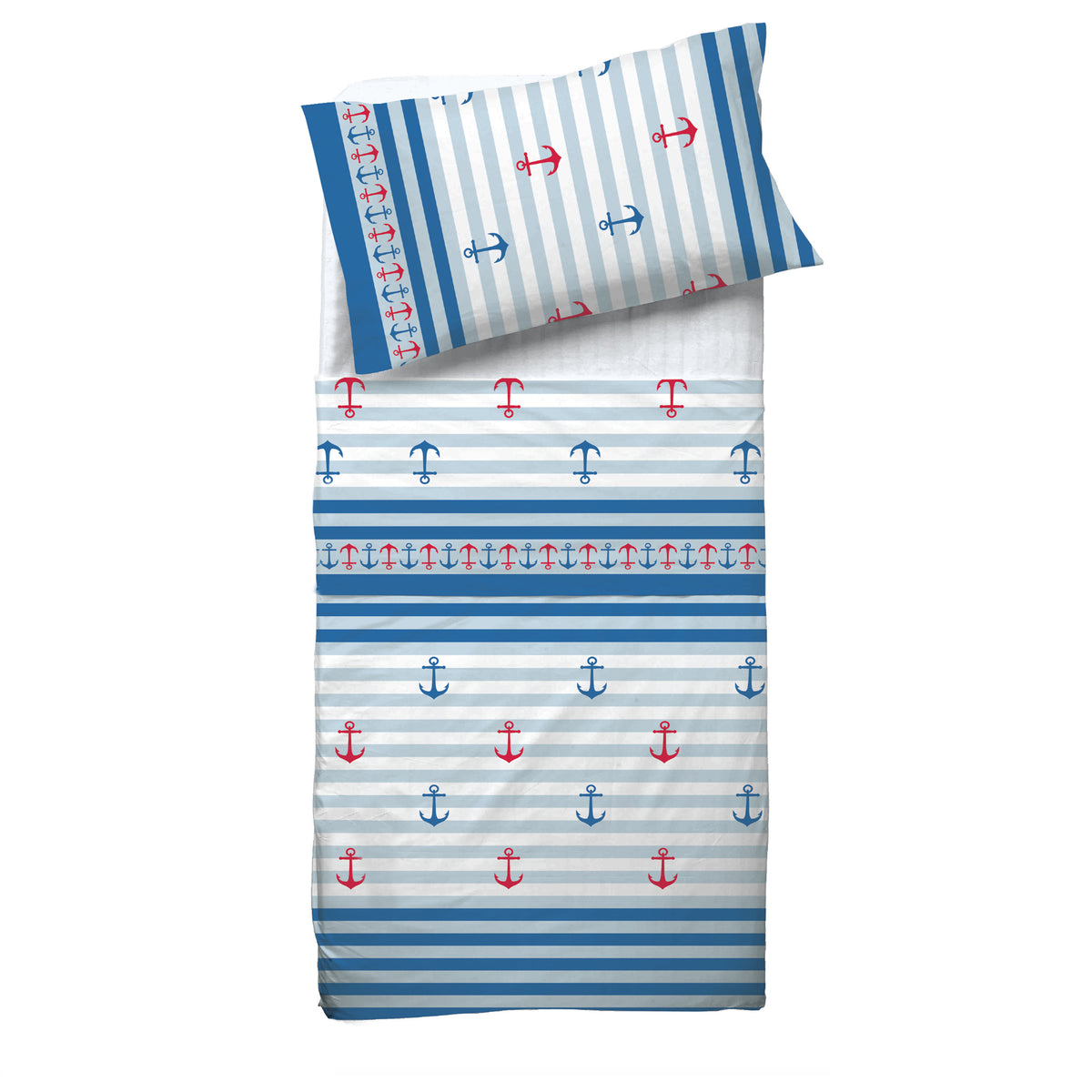 Completo letto Pompea Ancora lenzuola sopra sotto con angoli federa rosso