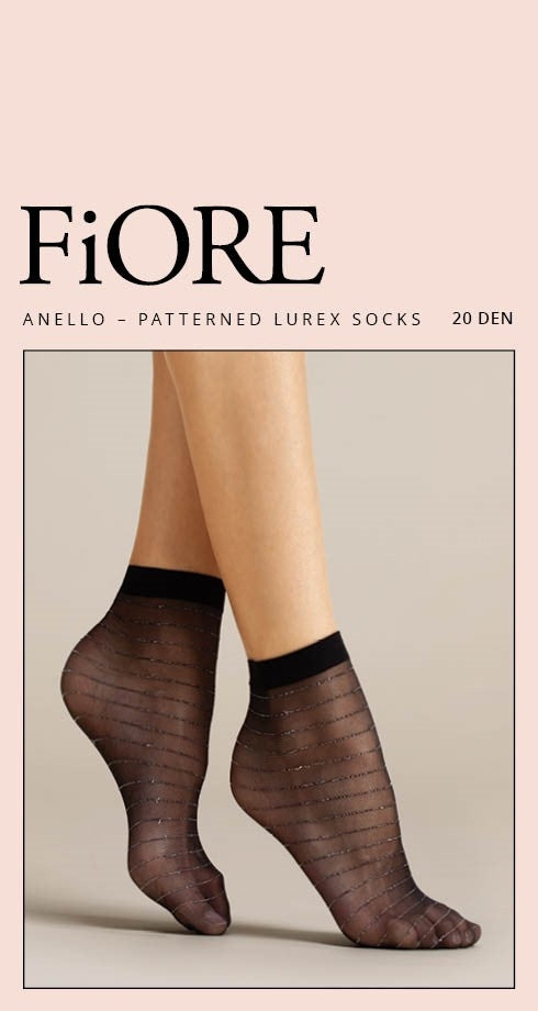 Calzini donna Fiore Anello 20 den nero con fasce in lurex