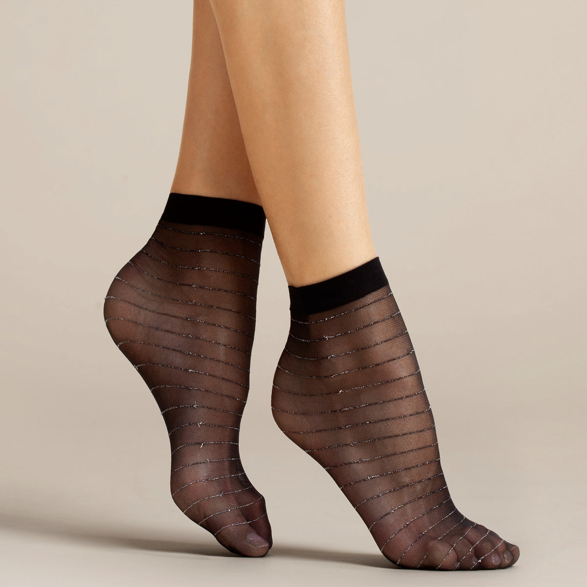 Calzini donna Fiore Anello 20 den nero con fasce in lurex
