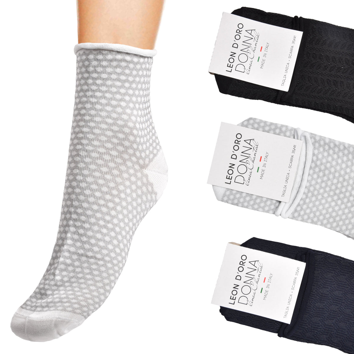 Calzini donna senza elastico Leon D'Oro Annalisa 537 var B taglio vivo cotone 3 paia