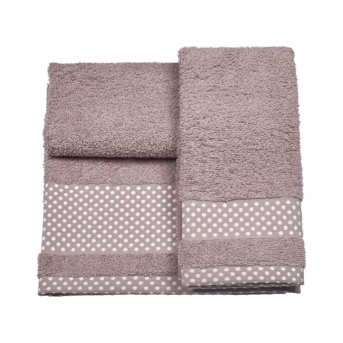 Vingi set asciugamani viso + ospite Pois rosa antico