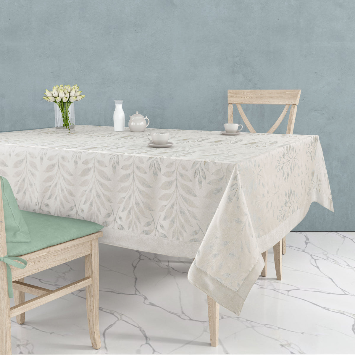 Copritavola tovaglia jacquard foglioline Preziosa Ascot E crema