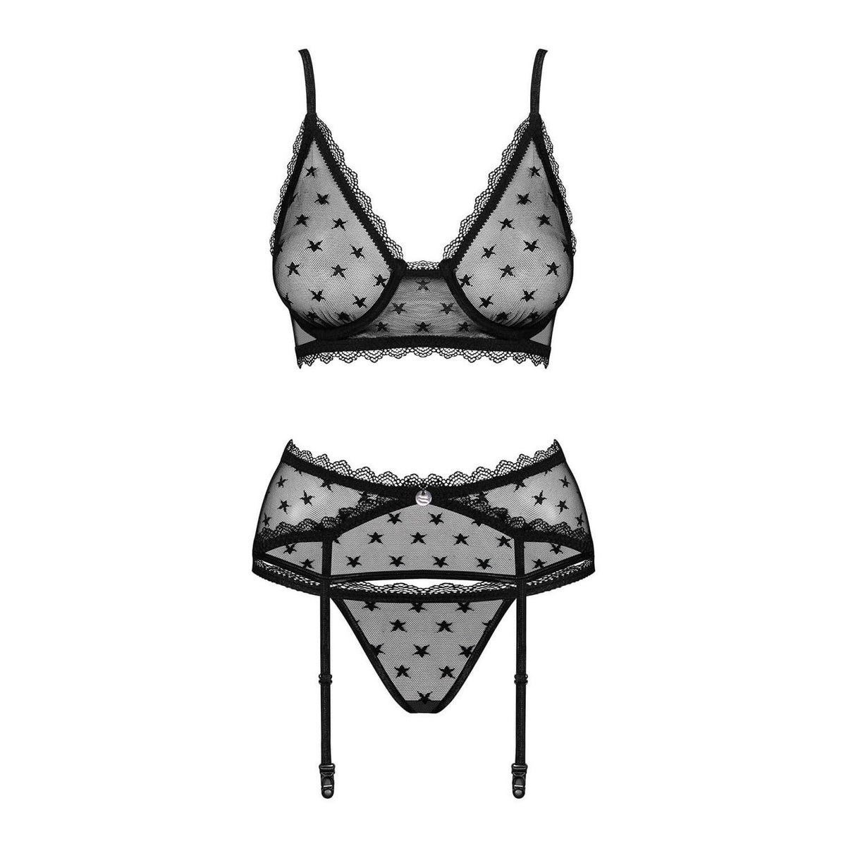 Sexy set reggiseno+ perizoma+ reggicalze Obsessive Astralya pizzo 3 pz