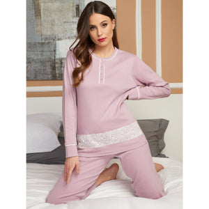 Pigiama donna invernale Karelpiù SE3414 caldo cotone malva