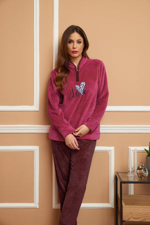 Pigiama donna invernale coral "love" bordeaux Karelpiù SE3460