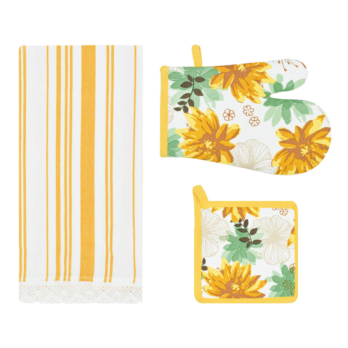 Set di guanto + strofinaccio + presina Preziosa Calisè W01 B giallo