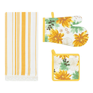 Set di guanto + strofinaccio + presina Preziosa Calisè W01 B giallo