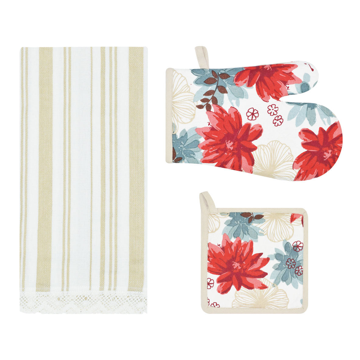 Set di guanto + strofinaccio + presina Preziosa Calisè W01 B beige