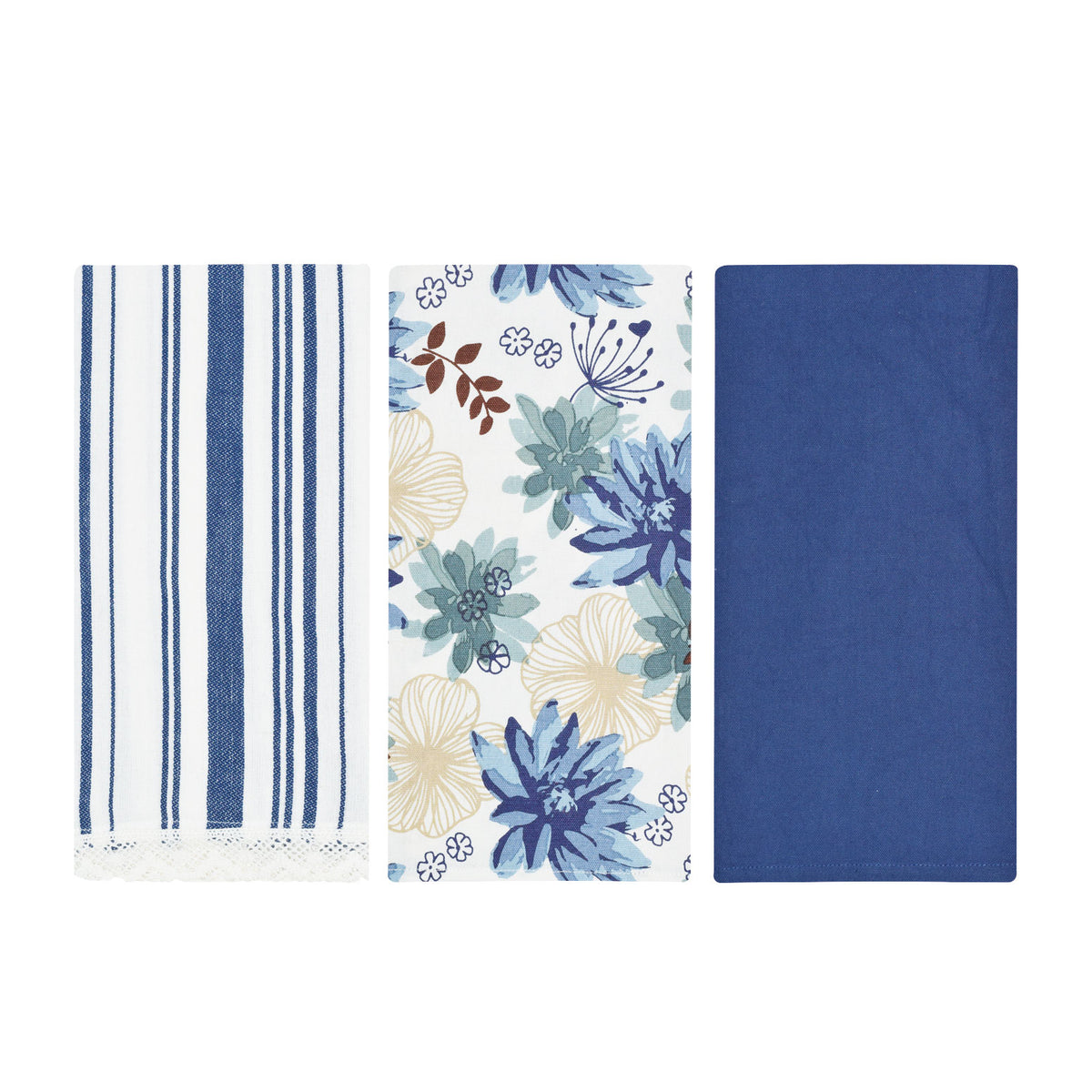Set da 3 strofinacci Preziosa Calisè W01 B fiori blu cotone