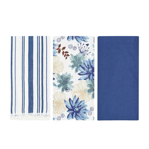 Set da 3 strofinacci Preziosa Calisè W01 B fiori blu cotone