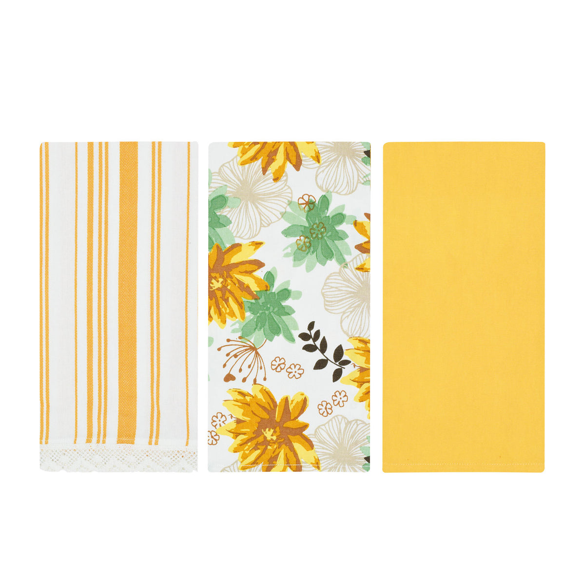 Set da 3 strofinacci Preziosa Calisè W01 B fiori giallo cotone