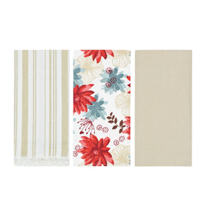 Set da 3 strofinacci Preziosa Calisè W01 B fiori beige cotone