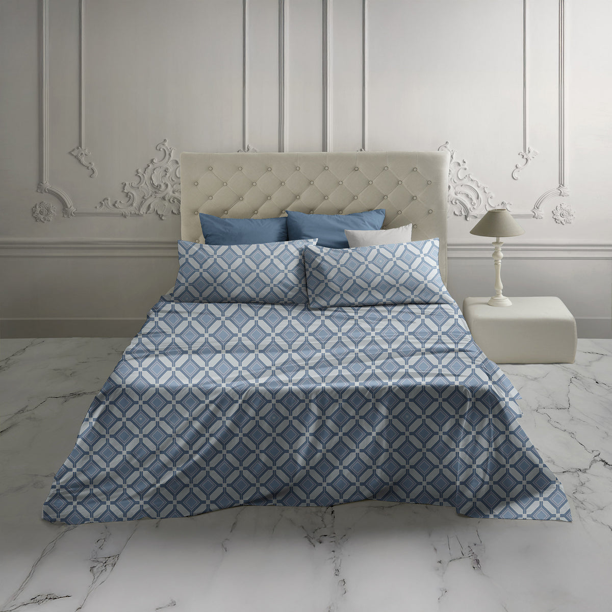 Completo Letto Matrimoniale fantasia geometrica 100% cotone Alcamar Laura Biagiotti