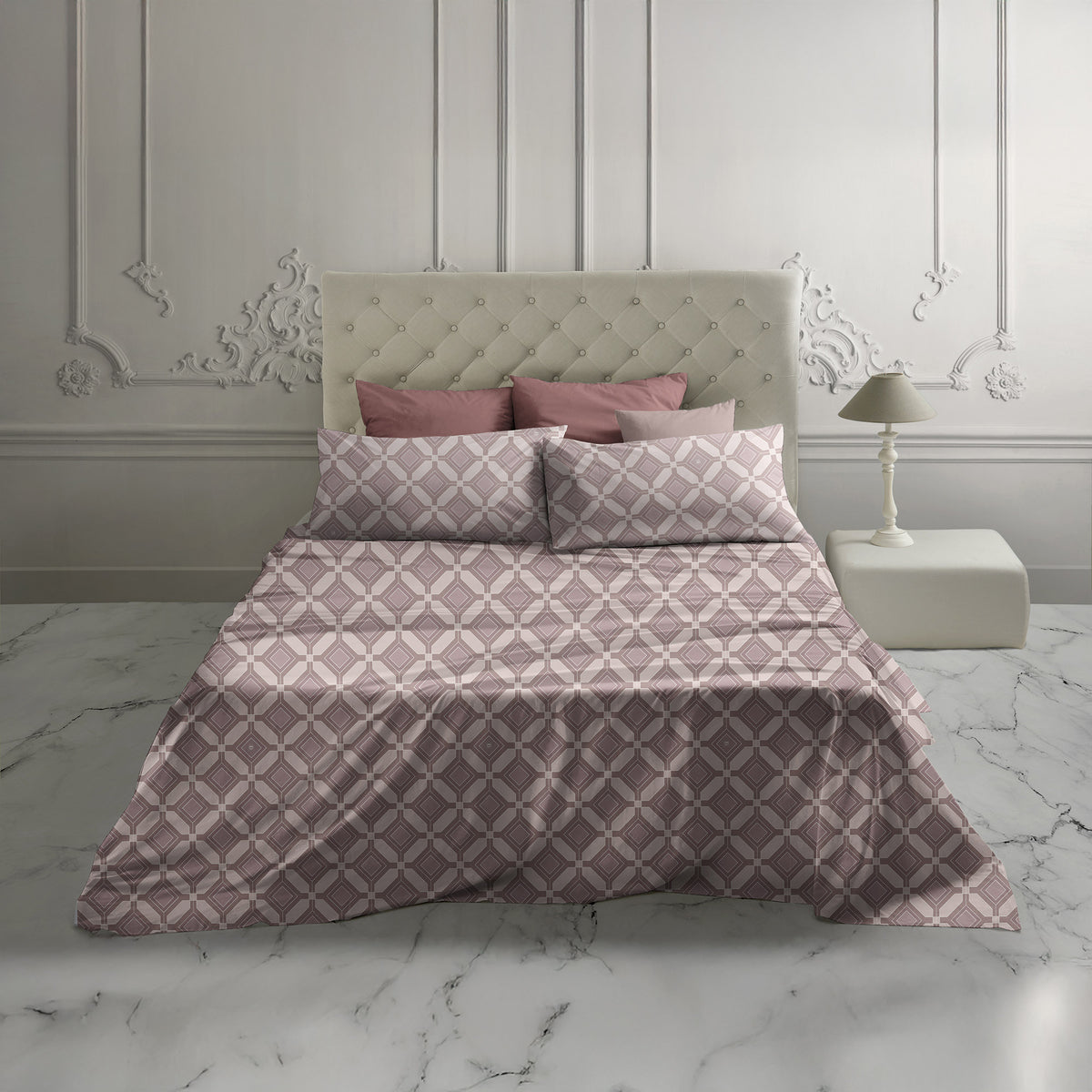 Completo Letto Matrimoniale fantasia geometrica 100% cotone Alcamar Laura Biagiotti