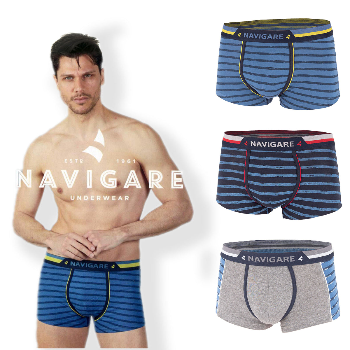 Boxer uomo Navigare B21029Z cotone elasticizzato 3 pz.