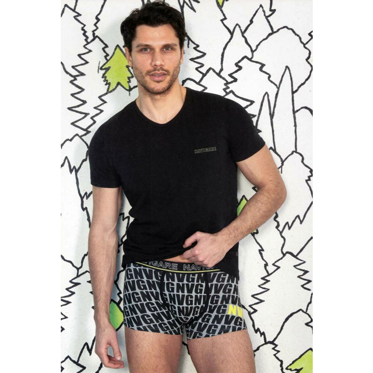 Coordinato uomo t-shirt + boxer Navigare nero B211682
