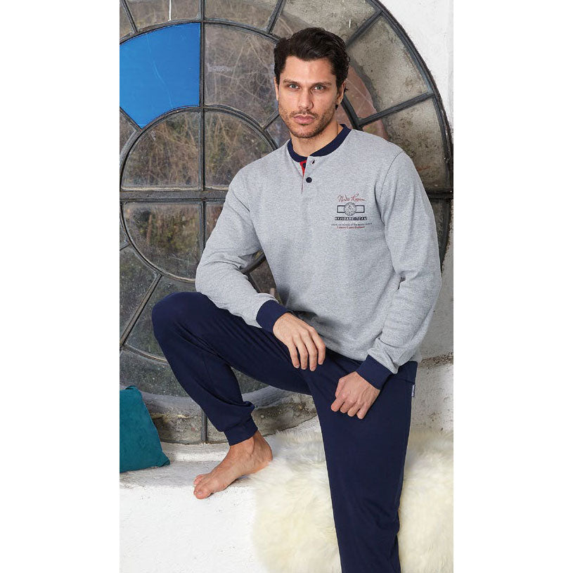 Pigiama uomo Navigare 2141223 invernale caldo cotone grigio melange