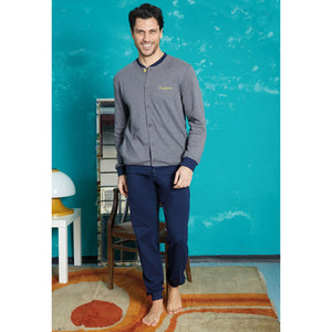 Pigiama uomo Navigare 2141234 a giacca invernale caldo cotone grigio 