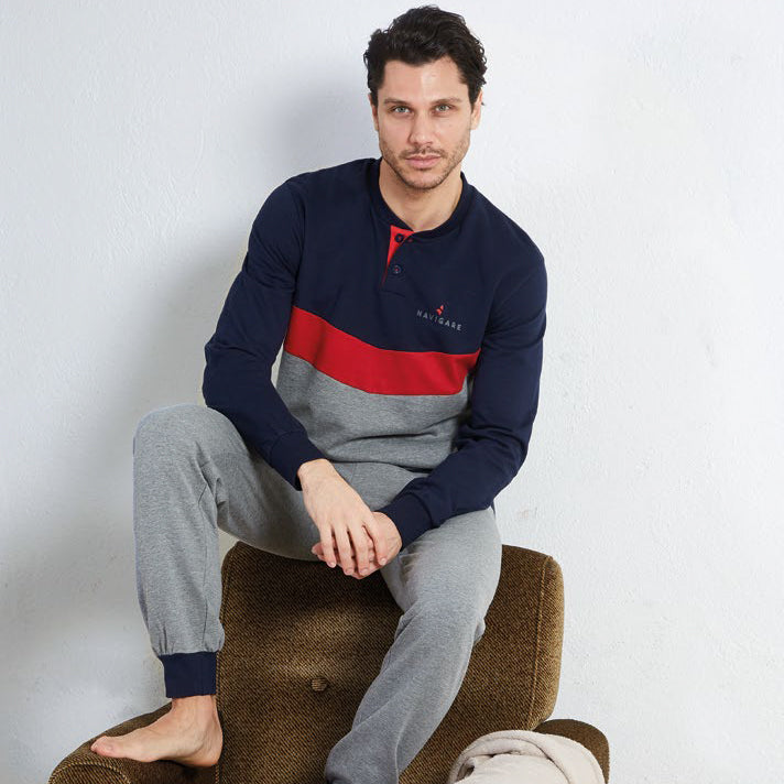 Pigiama cotone felpato Navigare 2141248 blu grigio
