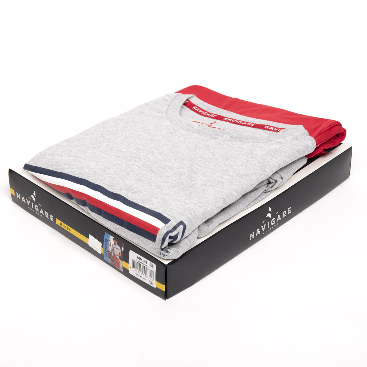 Pigiama uomo estivo Navigare 2141328 cotone grigio melange rosso