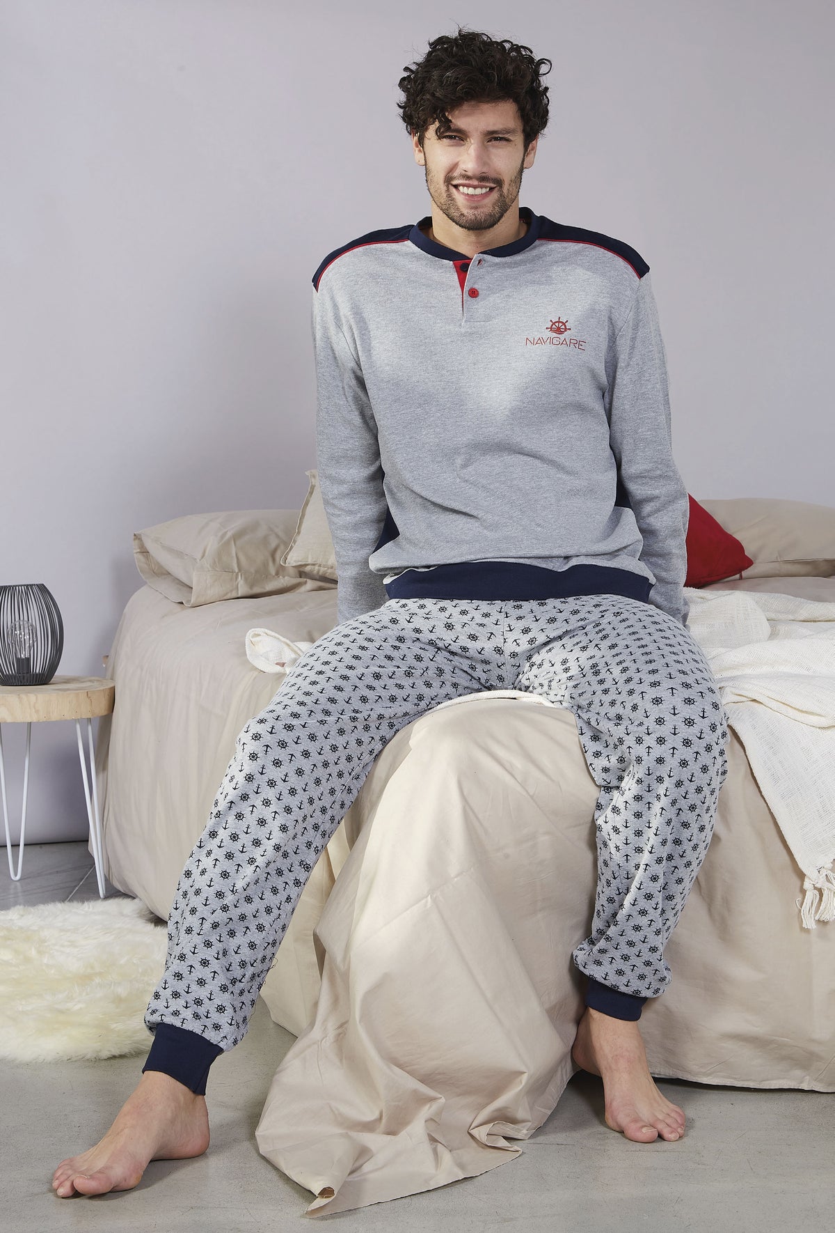Pigiama uomo Navigare caldo cotone grigio B2141338