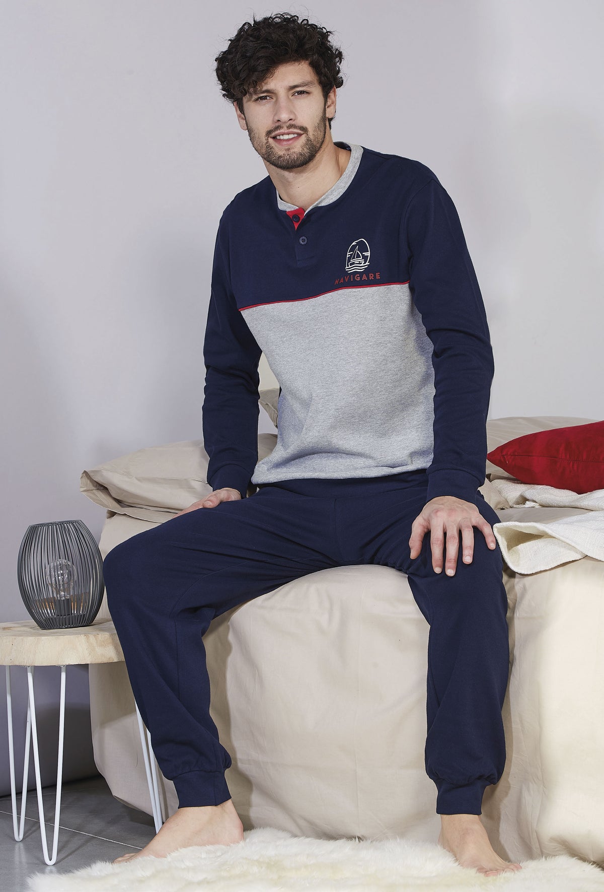 Pigiama uomo grigio blu interlock Navigare sportivo B2141339