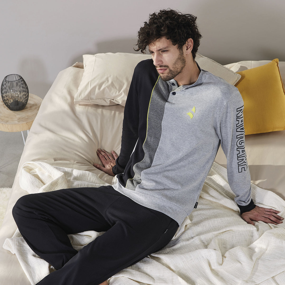 Pigiama uomo Navigare grigio nero caldo cotone B2141353