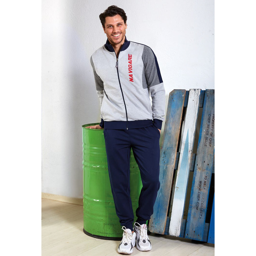 Tuta uomo Navigare 228325 aperta con zip felpato grigio melange